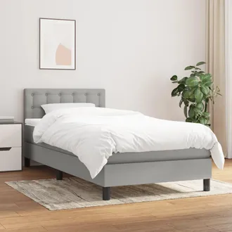vidaXL Cama Box Spring Con Colch&oacute;n Tela Gris Claro 100x200 Cm Vidaxl