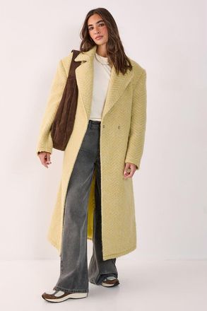 NASTY GAL Double Breasted Brushed Herringbone Coat in Butter at Nordstrom, Size 6