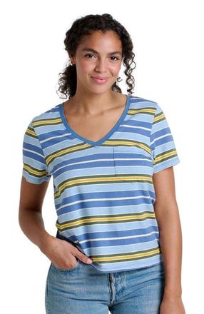 Toad & Co Womens Grom V-Neck Short Sleeve Shirt in Weathered Blue Stripe at Nordstrom, Size X-Small