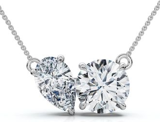 Pompeii3 1 1/2Ct Round and Pear Two Stone Toi et Moi Pendant 14k Gold Lab Grown