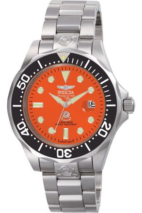 Invicta Grand Diver 4186 Heren Horloge - Automatisch Uurwerk - Roestvrij Staal met oranje Wijzerplaat - 47mm