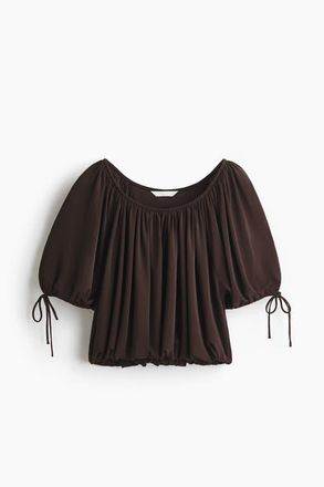 H&M Draped Drawstring-detail Top in Dark Brown at Nordstrom, Size X-Small