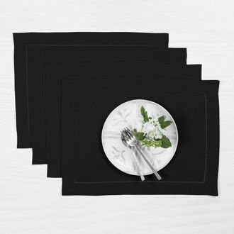Solino Home Linen Placemats - Classic Hemstitch, 14 x 19 in Black at Nordstrom, Size Medium