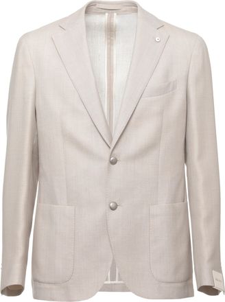 Lubiam Beige Classic Lapel Cotton-Wool Blazer