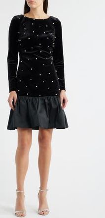 Eliza J Embellished Long Sleeve Ruffle Hem Cocktail Dress in Black at Nordstrom Rack, Size 16