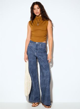 Icone Womens Terry underside faux-denim wide-leg pant