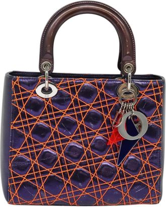 Dior Lady Dior Bag Anselm Reyle Cannage Quilt Leather Purple Leather Bag (Pre-Owned)
