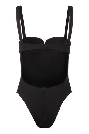 Magda Butrym Womens Wool Bodysuit With Sweetheart Neckline Black Elastane Tops Top
