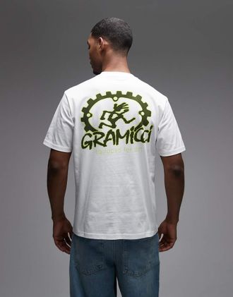 Gramicci T-shirt bianca a maniche corte con stampa sul retro-Bianco