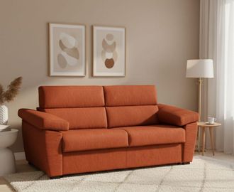 Dmora Sof&aacute; Fijo 3 Plazas Vilma, Sof&aacute; Lineal Para Sal&oacute;n, Acolchado, Desenfundable, Calidad 100% Made In Italy, 225x95 H100 Cm, Naranja - Dmora