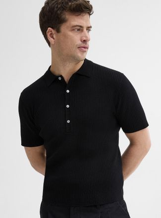 Le 31 Mens Responsible merino wool ribbed Polo Shirt