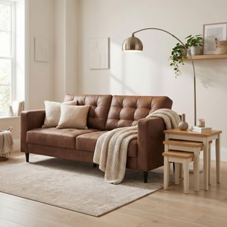 Furniturebox Jade Brown Faux Leather 3 Seater Sofa in Tan