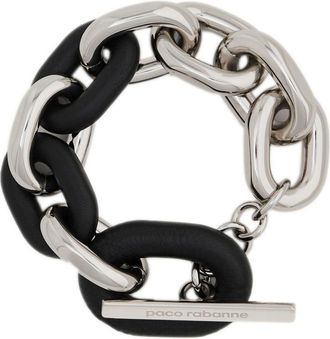 Paco Rabanne XL Link silver-tone leather embellished bracelet - women - Aluminium/Brass/Lamb Skin - One Size