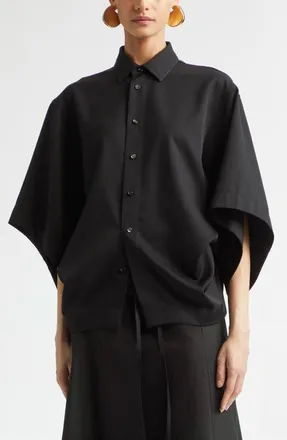 Bottega Veneta Wool Twill Button-Up Shirt in 1010 Double Black at Nordstrom, Size 44