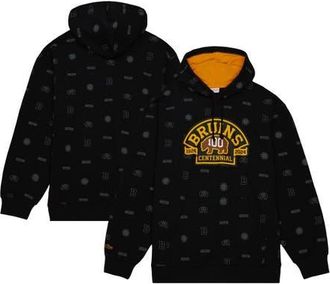 Mitchell & Ness Mens Mitchell & Ness Black Boston Bruins 100th Anniversary Allover Print Pullover Hoodie at Nordstrom, Size Medium