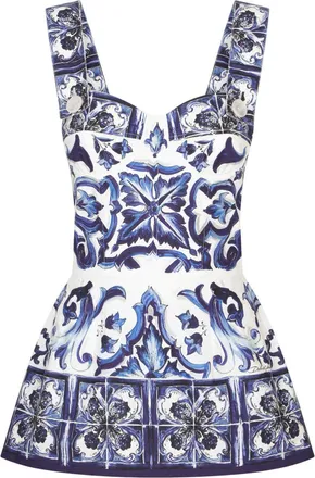Dolce & Gabbana Top In Popeline Stampa Maiolica Con Baschina-Donna