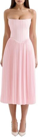 House of CB Marci Corset Pleated Strapless Midi Dress in Pinkesque at Nordstrom, Size X-Large