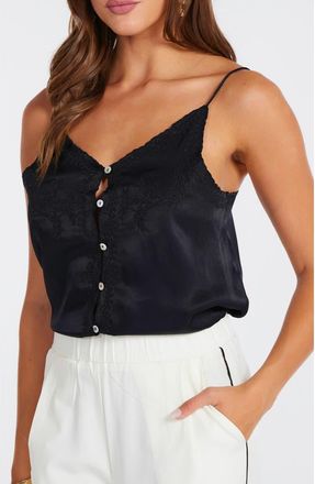 Bishop + Young Anya Button Front Embroidered Cami in Black at Nordstrom, Size X-Small