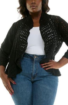 Nina Leonard Lace Three-Quarter Sleeve Bolero in Black at Nordstrom Rack, Size 2 X