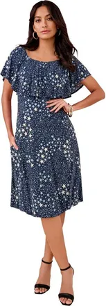 Roaman's Plus Size Stretch Knit Convertible Flounce Dress in Evening Blue Americana Stars at Nordstrom, Size 32