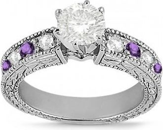 Allurez Antique Diamond & Amethyst Engagement Ring Palladium (0.75ct)