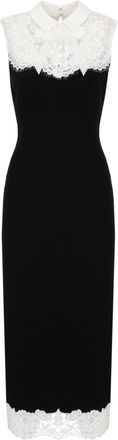 Self Portrait Sleeveless Black Midi Dress With Floral Lace And Statement Collar
