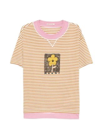 Marni T Shirt Marni a Righe Con Stampa Floreale