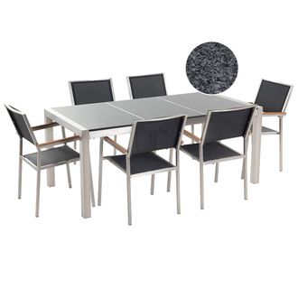 Beliani Conjunto De Comedor De Jard&iacute;n Negro Con Mesa 180 X 90 Cm De Granito Negro 6 Sillas De Rat&aacute;n Grosseto