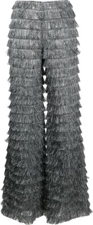 Alberta Ferretti wide-leg fringed trousers - women - Polyester - 38 - Grey