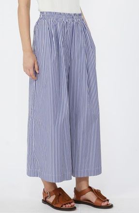 Max Mara Ottone Stripe Cotton Wide Leg Crop Pants in Navy at Nordstrom, Size 2