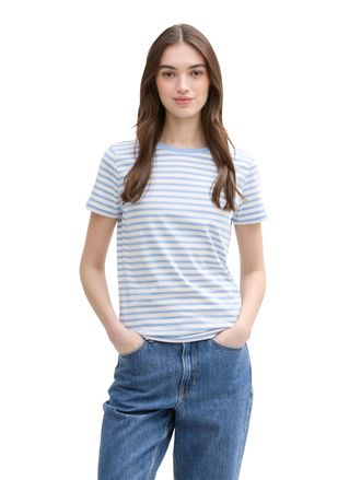 Tom Tailor Denim T-Shirt TOM TAILOR DENIM, Damen, Gr. L (40), blau (wei&szlig; light blau stripe), Jersey, Obermaterial: 100% Baumwolle, gestreift, normal normal, Rundhals, 