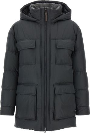 Brunello Cucinelli Knitted Neck Down Jacket Puffer Jackets Grigio-Donna