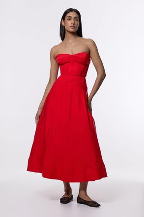 Karen Millen Womens Viscose Linen Corset Prom Dress - Red - Size 12 UK