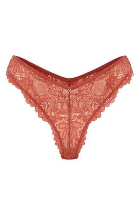 Savage x Fenty Romantic Corded Lace Brazilian Panties in Dry Poppy Brown at Nordstrom, Size 1X