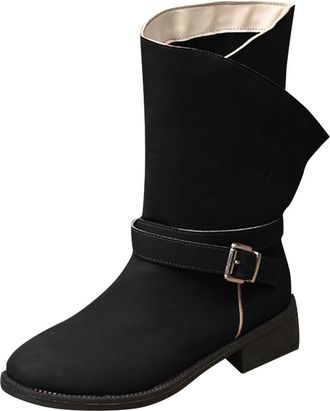 Generic Black Female Fashion Footwear with Belt Buckle and Thick Sole for Height Increase Comfortable for Cold Weather Leisure