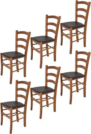 Tommychairs Tommychairs 6 Sillas Venice En Haya Nuez Claro, Asiento Polipiel Moka