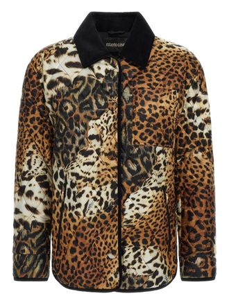 Roberto Cavalli leopard-print jacket - women - Polyester/Cotton/Elastane/Polyester - 38 - Neutrals
