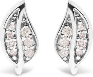 House of Brilliance Silver Diamond Accent Leaf Stud Earrings at Nordstrom