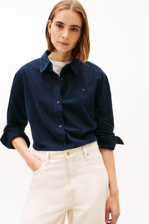 Tommy Hilfiger Shirtbluse TOMMY HILFIGER CORDUROY RELAXED SHIRT, Damen, Gr. 36, schwarz night navy, Web, Obermaterial: 100% Baumwolle, relaxed fit, Blusen Shirtbluse