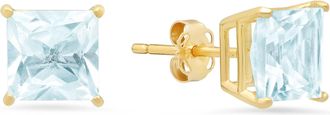 MAX + STONE 14k Yellow Gold Solitaire Princess-Cut Gemstone Stud Earrings (7mm)