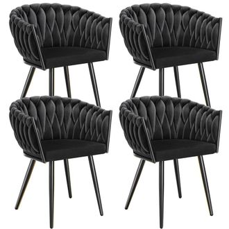 TecTake Dining Chair Astano - Padded, Velvet, Knot Design, Continuous Backrest in Black | Size: 4 Pack