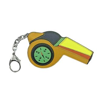 MCM Womens Brown/Yellow Leather Cognac Visetos Whistle Charm Key Ring