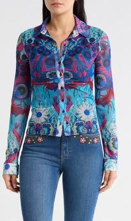 Desigual Print Button-Up Shirt in Klein Blue at Nordstrom Rack, Size X-Small