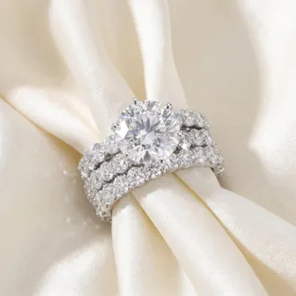Pompeii3 9ct Diamond Engagement Ring Eternity Guard Band Set 14k White Gold Size Selectable