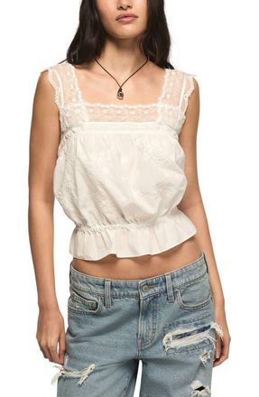 Lucky Brand Lace Trim Embroidered Tank in White at Nordstrom, Size Xx-Large
