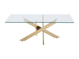 Vente-Unique Tempered Glass & Gold Metal Coffee Table - Transparent - COSIMA in Clear