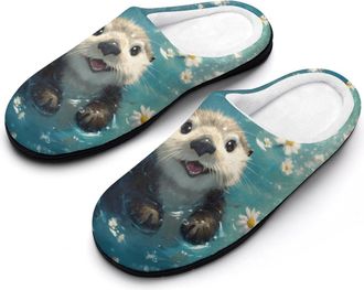 Generic Sea Otter Floating in Water Funny Mens Cotton Slippers Soft Non-Slip Rubber Sole House Slipper Indoor Outdoor