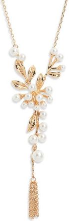 Nordstrom Faux Pearl Cluster Y-Necklace in White- Gold at Nordstrom