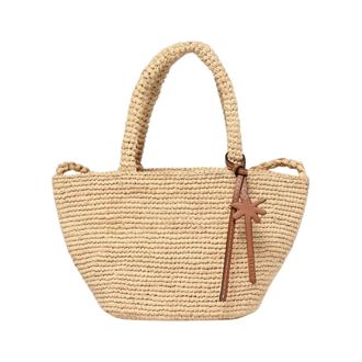 Maneb&igrave; Tote Bags, female, Beige, Size: ONE SIZE Elegant Straw Tote with Palm Detail