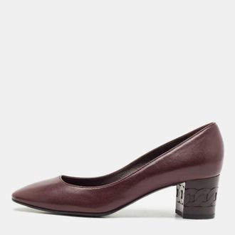 Casadei Purple Leather Embossed Chain Heel Pumps